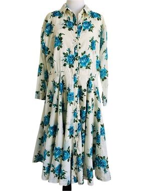 SAMANTHA SUNG White Floral Shirt Dress A-Line Cotton Cottagecore 1950’s Retro 14